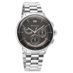 Titan Classique Black Dial Silver Stainless Steel Strap Chronograph Watch for Men