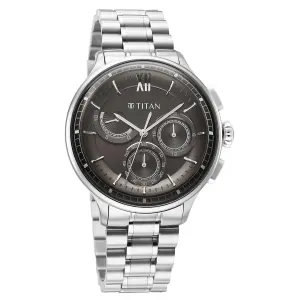 Titan Classique Black Dial Silver Stainless Steel Strap Chronograph Watch for Men
