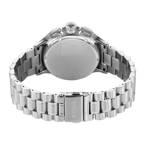 Titan Classique Black Dial Silver Stainless Steel Strap Chronograph Watch for Men - Image 3