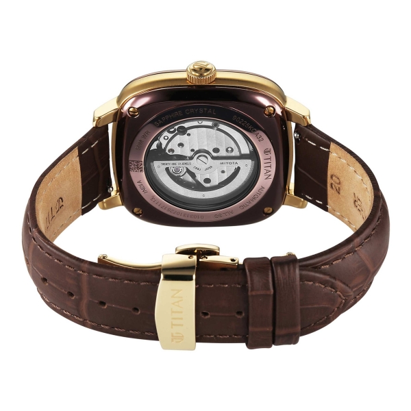Titan Beige Dial Brown Leather Watch Strap Concealed Automatic Watch for Men - Image 5