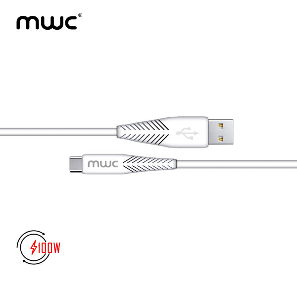 MWC MUC100W Data Cable | USB-A to Type-C 100W Ultra-Fast Charging Cable | Hign quality TPE/PVC | USB 3.1 | 5A - White - Image 3