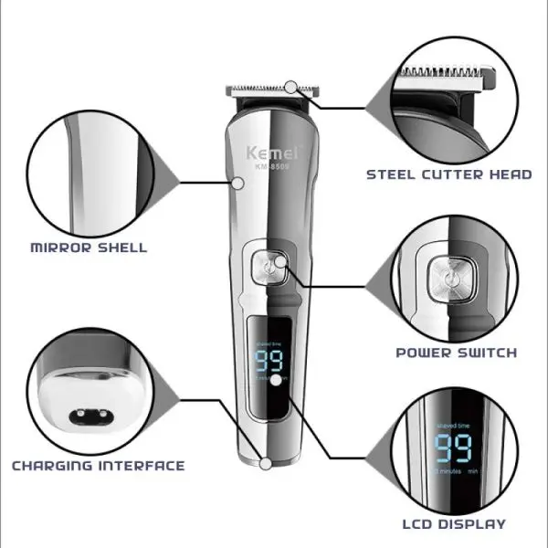 Kemei-KM8509 Waterproof USB Rechargeable Hair Clipper Men Cordless Hair Trimmer Hair Cutting Grooming - Image 2