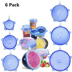6Pcs/Set Perfect Seal Silicone Super Stretch Lids | Eco Friendly & Food Safe Material Silicone Mulitpurpose Lid