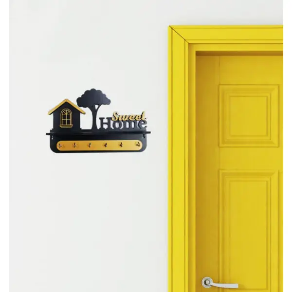 Sweet Home Wooden Wall Self 5 Hook Key Holder in Matt Black - Image 3