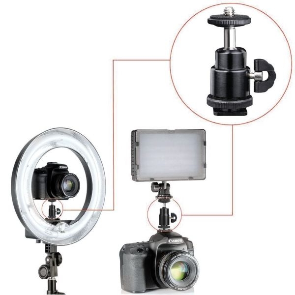 JMARY BH-02 Ball Head Holder Mount – 360° Rotation, 90° Tilt, Lightweight, 1/4" Screw for Cameras & Smartphones, Hot Shoe for Microphones & Lights - Image 2