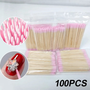 Soft Nylon Cotton Nail Cleaner Brush Nail Wood Cotton Swab Cleaning Micro Brush Beauty Tool