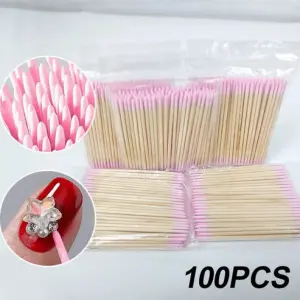 Soft Nylon Cotton Nail Cleaner Brush Nail Wood Cotton Swab Cleaning Micro Brush Beauty Tool