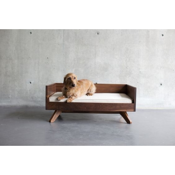 Pet Sofa Cute Dog and Cat Bed Comfortable Wooden Base and Cushion Included in Brown - Image 5