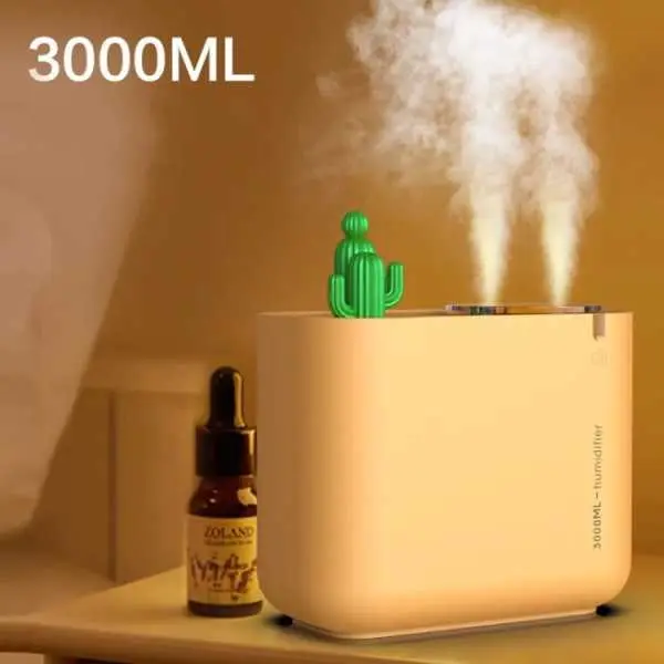 3000ml Air Humidifier Cactus Double Spray Port Ultrasonic Aromatherapy Diffuser Large Capacity Humidificador For Household Office - Image 2