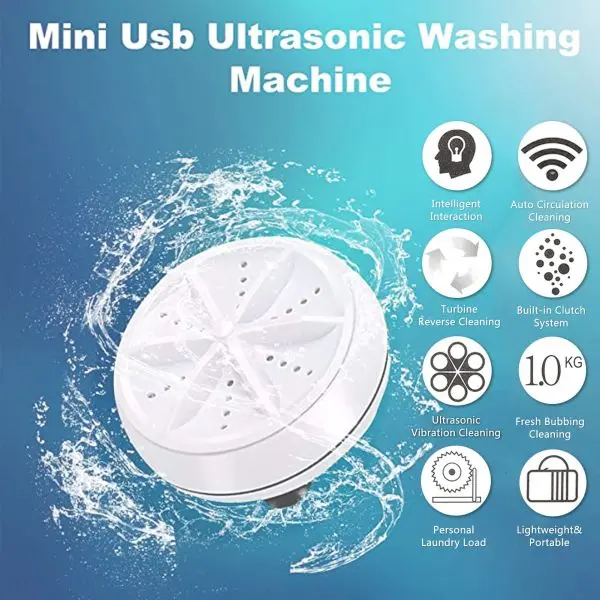 Portable Mini Washing Machine Ultrasonic Turbine Clothes Washer for Travel Home - Image 5