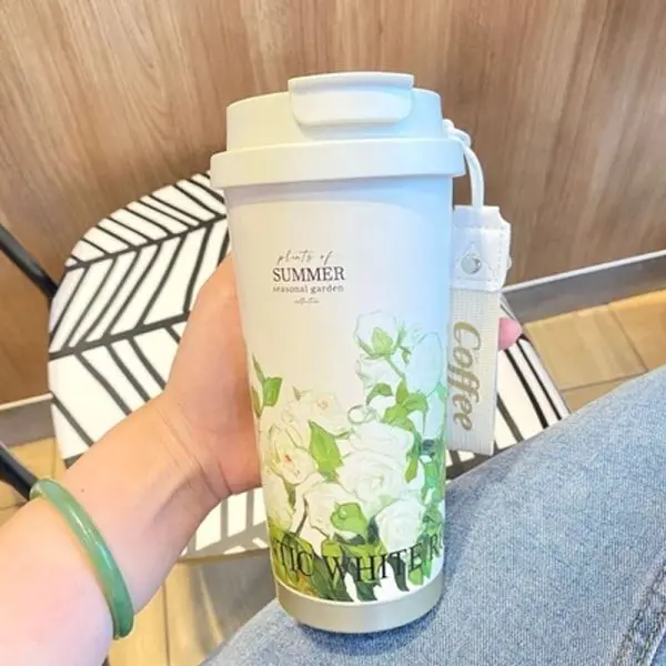 KOJA Insulated Coffee Mug Reusable Travel Coffee Cup with Flip Straw and Leakproof Lid Stainless Steel - Image 3