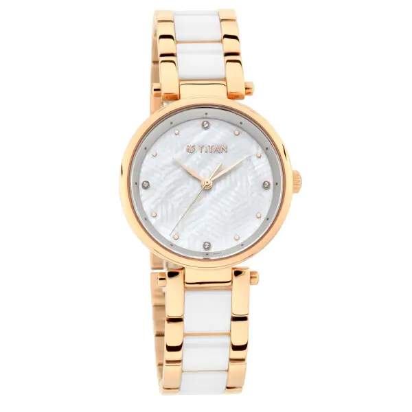 Titan Quartz Analog White Dial Ceramic Strap Watch for Women - Image 2