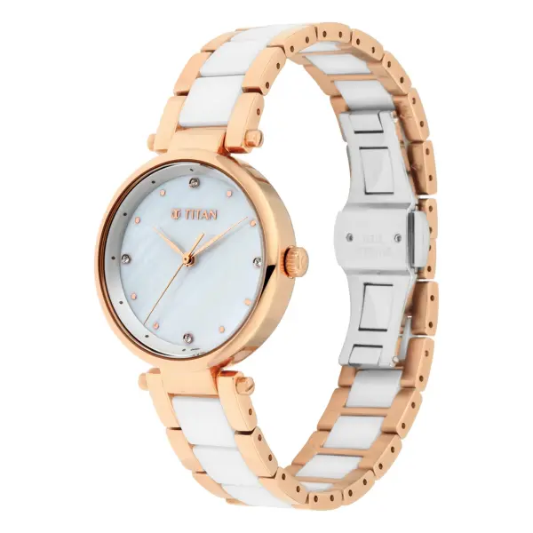 Titan Quartz Analog White Dial Ceramic Strap Watch for Women - Image 3
