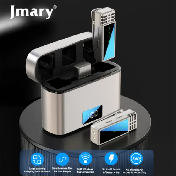 Jmary MW-15 2.4GHz Dual Wireless Microphone For Mobile Available in USB-Cand iOS With Charging Case - Image 4