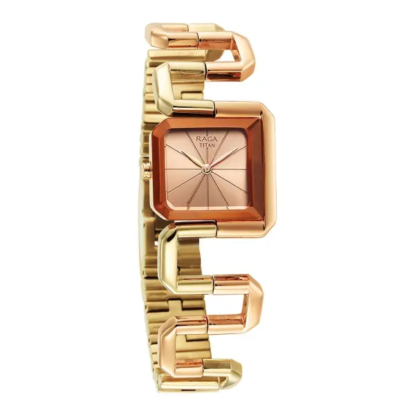 Titan Raga Rose Gold Square Dial Stainless Steel Strap Analog Watch for Women - Image 4
