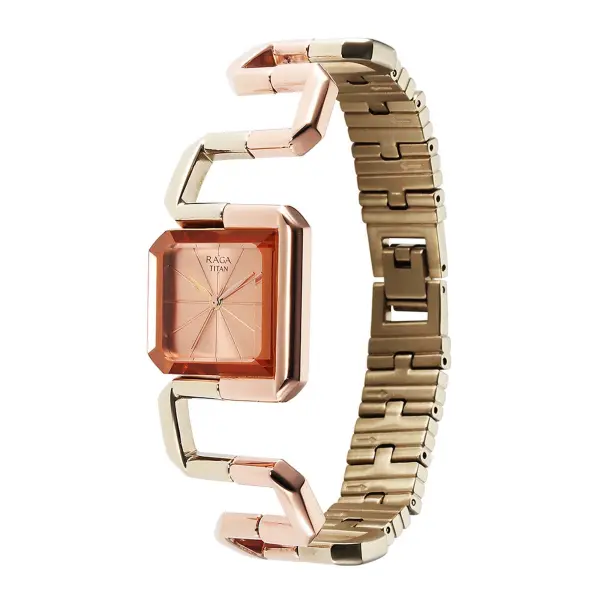 Titan Raga Rose Gold Square Dial Stainless Steel Strap Analog Watch for Women - Image 5