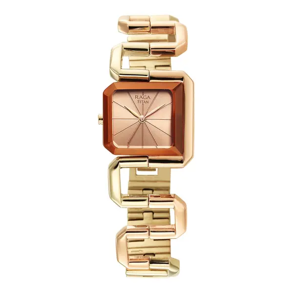 Titan Raga Rose Gold Square Dial Stainless Steel Strap Analog Watch for Women - Image 2