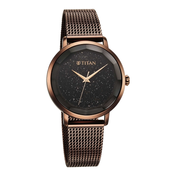 Titan Workwear Black Dial Brown Stainless Steel Strap Analog Watch for Women - Image 2