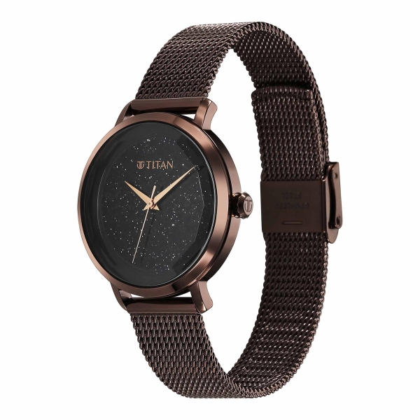 Titan Workwear Black Dial Brown Stainless Steel Strap Analog Watch for Women - Image 3