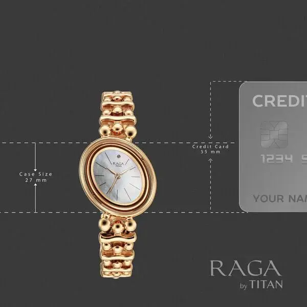 Titan Raga Glimmers Quartz Analog Mother of Pearl Dial Rose Gold Metal Strap Watch For Women - Image 5