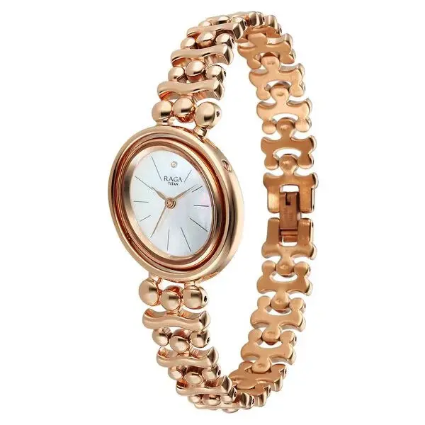 Titan Raga Glimmers Quartz Analog Mother of Pearl Dial Rose Gold Metal Strap Watch For Women - Image 2