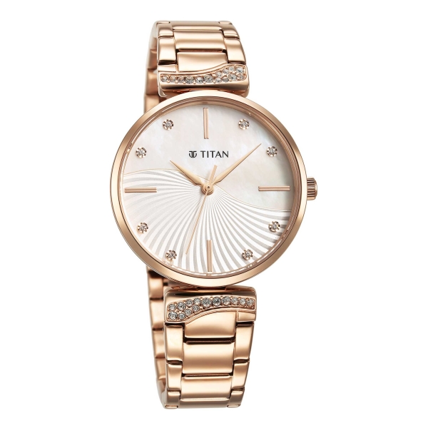 Titan Purple Style Up Quartz Analog Mother Of Pearl Dial Stainless Steel Strap Watch for Women 95237WM01 - Image 2