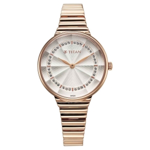 Titan Aura Quartz Analog Silver Dial Rose Gold Stainless Steel Strap Watch For Women