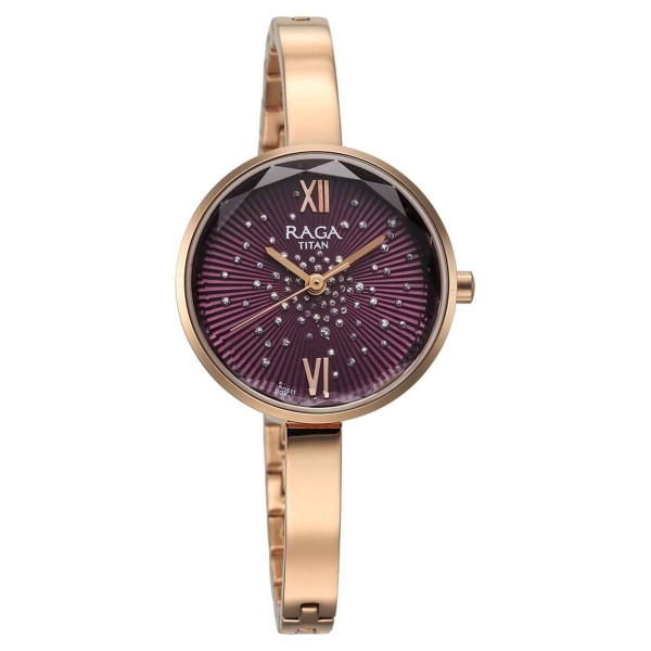 Titan Raga Showstopper Quartz Alog Purple Dial Metal Strap Watch for Women - Image 2
