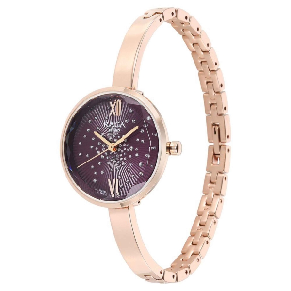 Titan Raga Showstopper Quartz Alog Purple Dial Metal Strap Watch for Women - Image 3