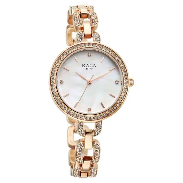 Titan Raga Showstopper Quartz Alog Mother Of Pearl Dial Metal Strap Watch for Women - Image 2