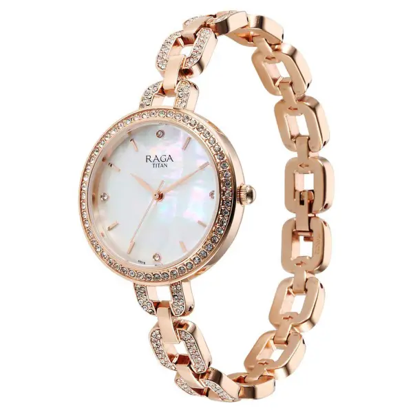 Titan Raga Showstopper Quartz Alog Mother Of Pearl Dial Metal Strap Watch for Women - Image 3