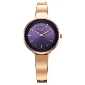 Titan Raga Showstopper Quartz Analog Purple Round Dial Rose Gold Metal Strap Watch For Women