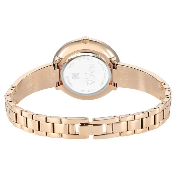 Titan Raga Showstopper Quartz Analog Purple Round Dial Rose Gold Metal Strap Watch For Women - Image 5