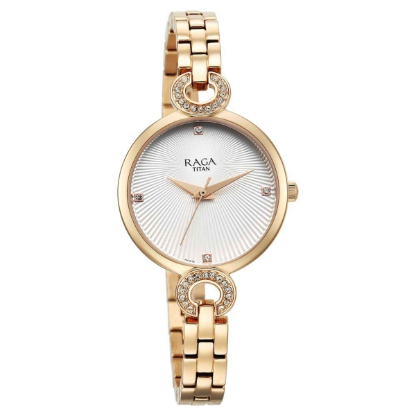 Titan Raga Showstopper Quartz Alog White Dial Metal Strap Watch for Women - Image 2
