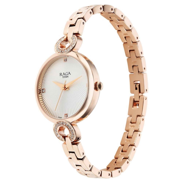 Titan Raga Showstopper Quartz Alog White Dial Metal Strap Watch for Women - Image 3