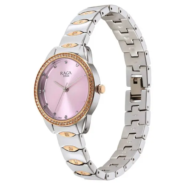 Titan Raga Showstopper Quartz Alog Purple Dial Metal Strap Watch for Women - Image 3