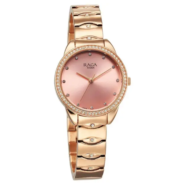 Titan Raga Showstopper Quartz Alog Pink Dial Metal Strap Watch for Women - Image 2