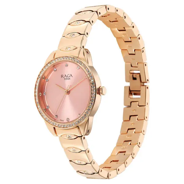 Titan Raga Showstopper Quartz Alog Pink Dial Metal Strap Watch for Women - Image 3