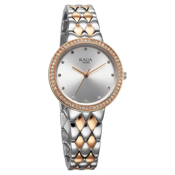 Titan Raga Showstopper Quartz Alog Silver Dial Metal Strap Watch for Women - Image 2