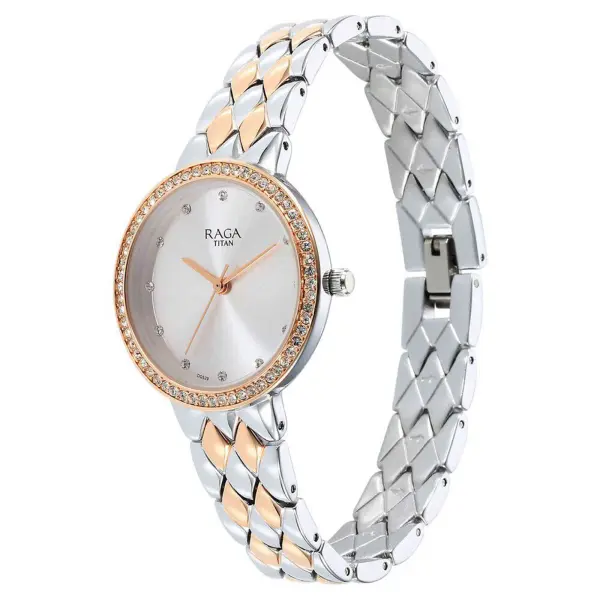 Titan Raga Showstopper Quartz Alog Silver Dial Metal Strap Watch for Women - Image 3