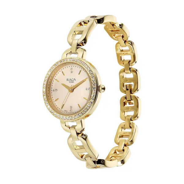 Titan Raga Showstopper 2.0 Strap Material Stainless Steel Dial Colour Gold 95305YM01 - Image 3