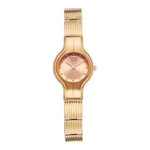 Titan Raga Glimmers Rose Gold Dial Metal Strap Analog Watch for Women