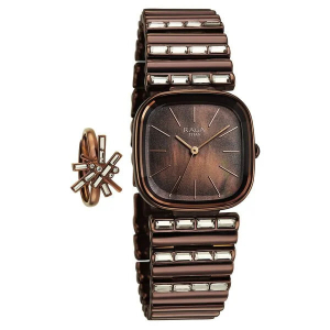 Titan Raga Glimmers Brown Mother of Pearl Square Dial Metal Strap Analog Watch for Women