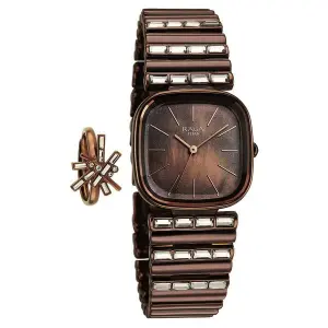 Titan Raga Glimmers Brown Mother of Pearl Square Dial Metal Strap Analog Watch for Women