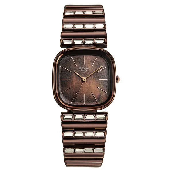 Titan Raga Glimmers Brown Mother of Pearl Square Dial Metal Strap Analog Watch for Women - Image 2