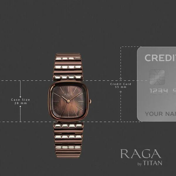 Titan Raga Glimmers Brown Mother of Pearl Square Dial Metal Strap Analog Watch for Women - Image 4