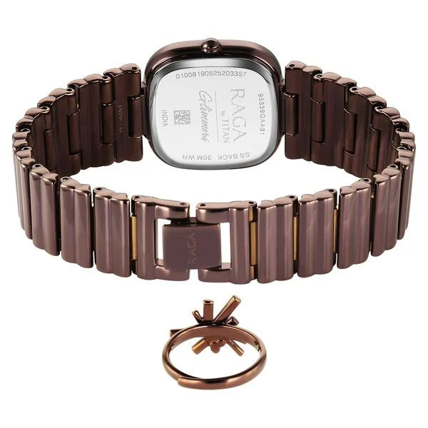 Titan Raga Glimmers Brown Mother of Pearl Square Dial Metal Strap Analog Watch for Women - Image 6