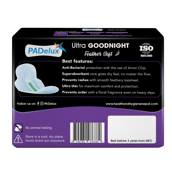 PADelux Sanitary Pads Ultra Goodnight XXL 320 mm- 8 Pads for Day and Night use - Image 5