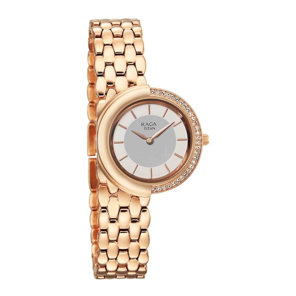 Titan Raga Grey Dial Rose Gold Metal Strap Analog Watch for Women - Image 2