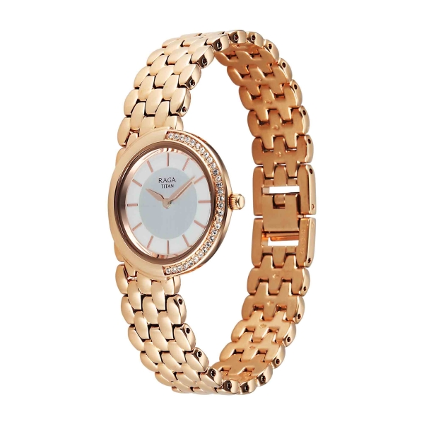 Titan Raga Grey Dial Rose Gold Metal Strap Analog Watch for Women - Image 3
